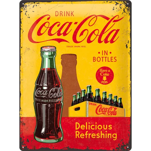 nostalgic-art-coca-cola-in-bottles-yellow-targa-in-metallo-30x40-cm image 1