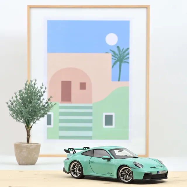 norev-porsche-911-gt3-2021-mint-green-1-18-die-cast-auto-da-collezione-400-pezzi image 1