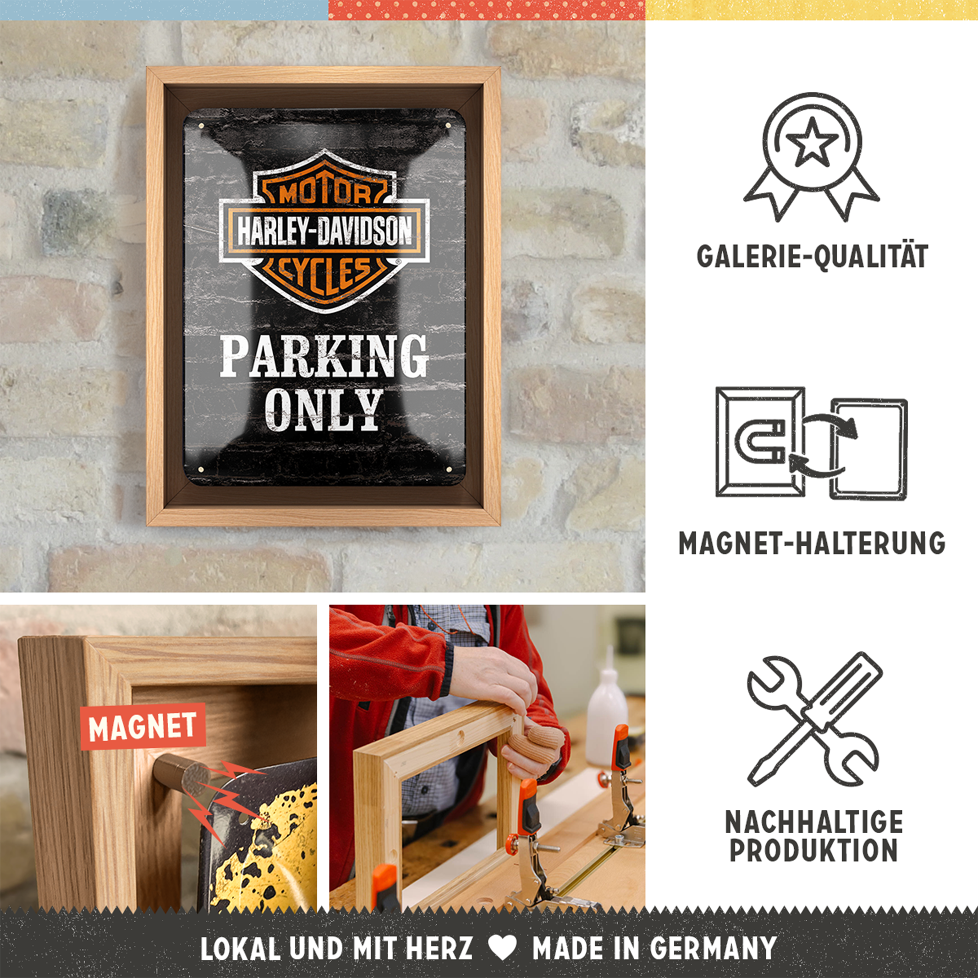nostalgic-art-harley-davidson-parking-only-cornice-n-frame-s-edition-18-5x24-cm image 3