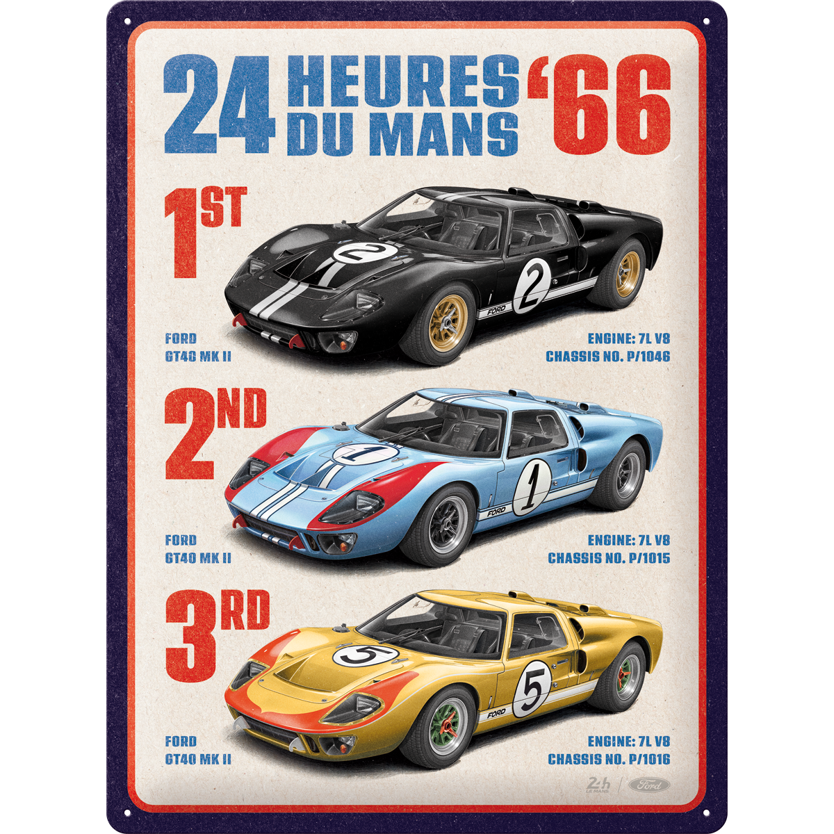 nostalgic-art-24h-le-mans-1966-ford-gt40-winners-targa-in-metallo-30x40-cm-2 image 1