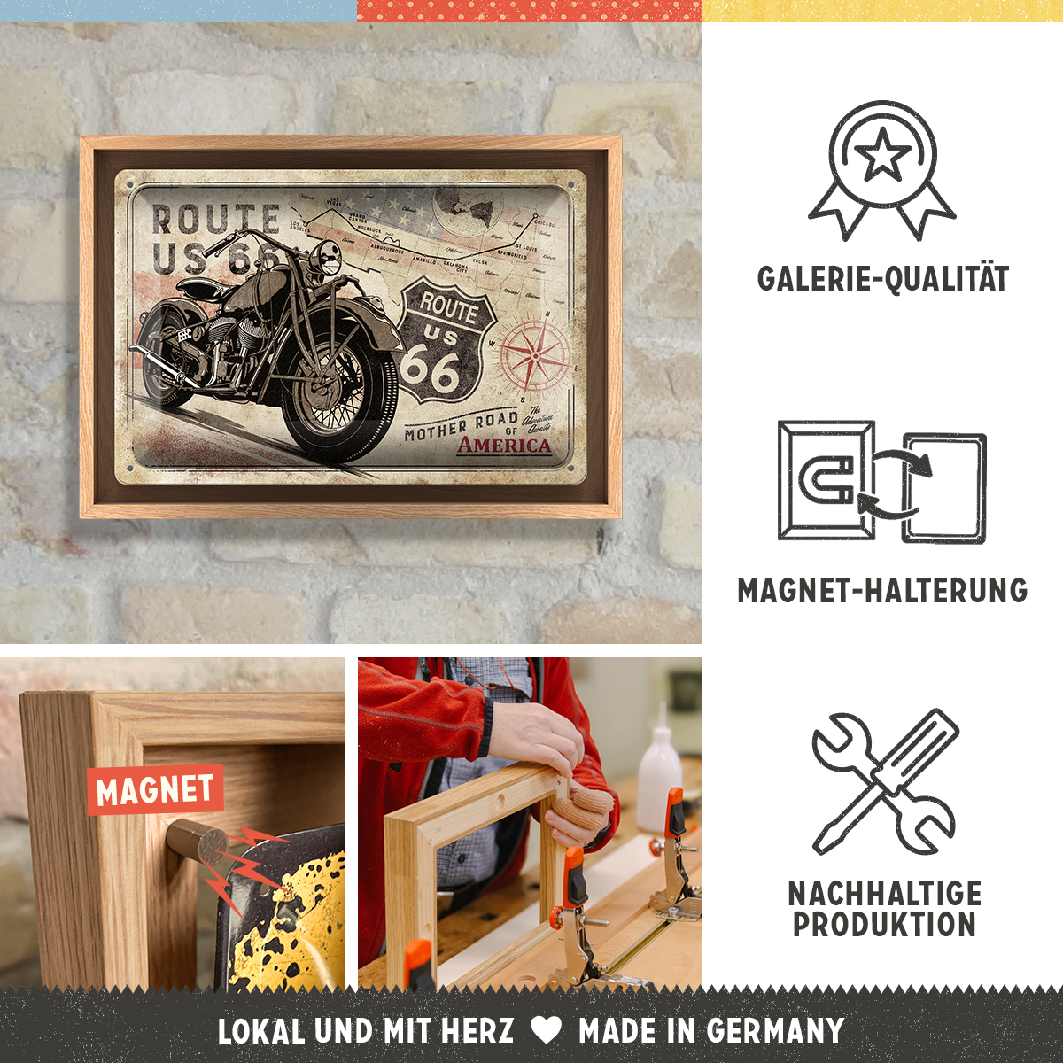 nostalgic-art-route-66-bike-map-targa-metallo-con-cornice-n-frame-m-24x33-5-cm image 3