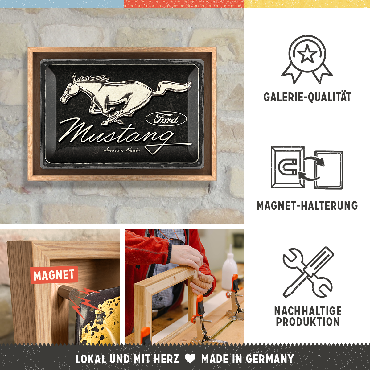nostalgic-art-ford-mustang-horse-logo-black-insegna-n-frame-m-edition-24x33-5-cm image 3