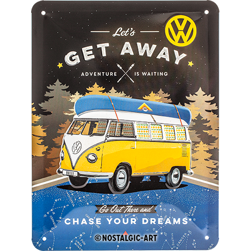 nostalgic-art-vw-bulli-let-s-get-away-night-targa-in-metallo-15x20-cm-2 image 1
