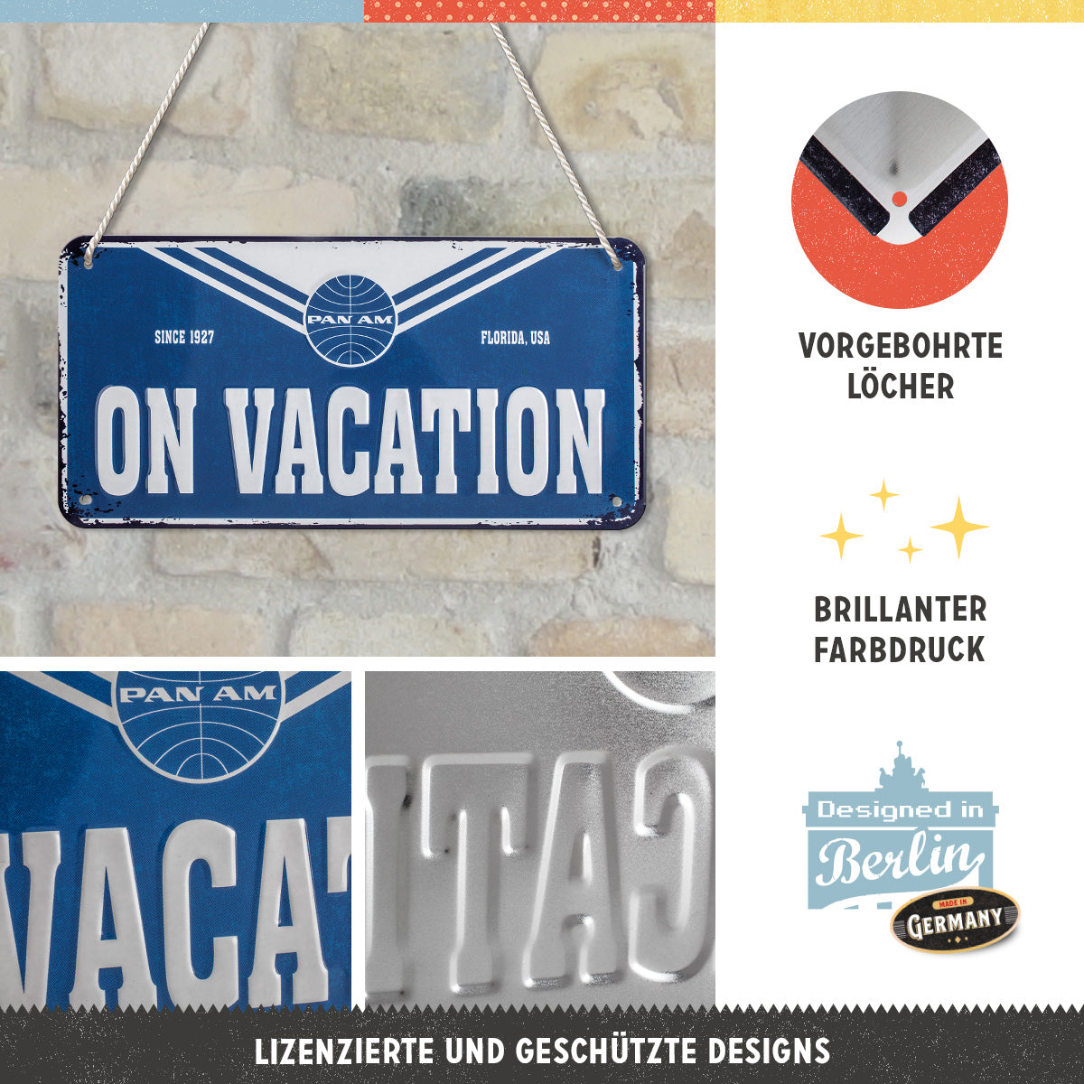 nostalgic-art-pan-am-on-vacation-insegna-in-metallo-da-appendere-10x20-cm image 2