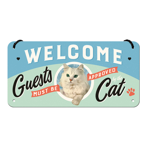 nostalgic-art-welcome-guests-cat-targa-in-metallo-da-appendere-10x20-cm image 1