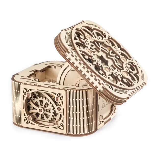 ugears-treasure-box-scatola-meccanica-portagioie-in-legno-medium-gears image 1