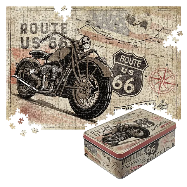 nostalgic-art-route-66-bike-map-puzzle-1000-pezzi-in-latta-vintage-48x68-cm image 1