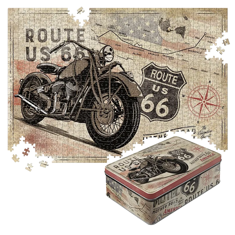 nostalgic-art-route-66-bike-map-puzzle-1000-pezzi-in-latta-vintage-48x68-cm image 1