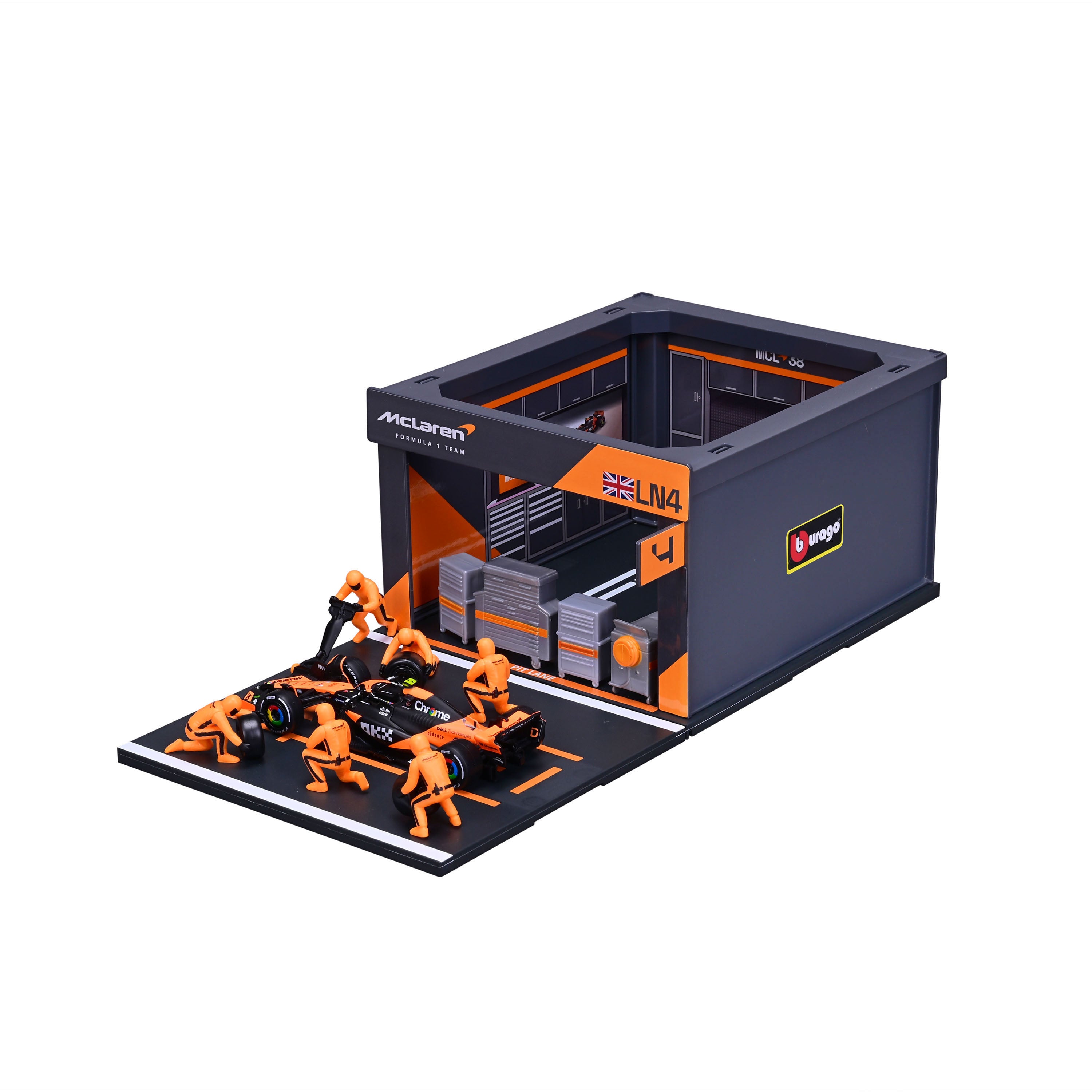 bburago-pit-stop-mclaren-mcl38-4-lando-norris-1-43-playset-f1-2024 image 4