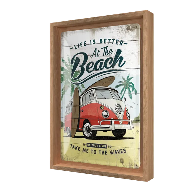 nostalgic-art-vw-bulli-beach-cornice-n-frame-m-edition-24x33-5-cm-legno-quercia image 1