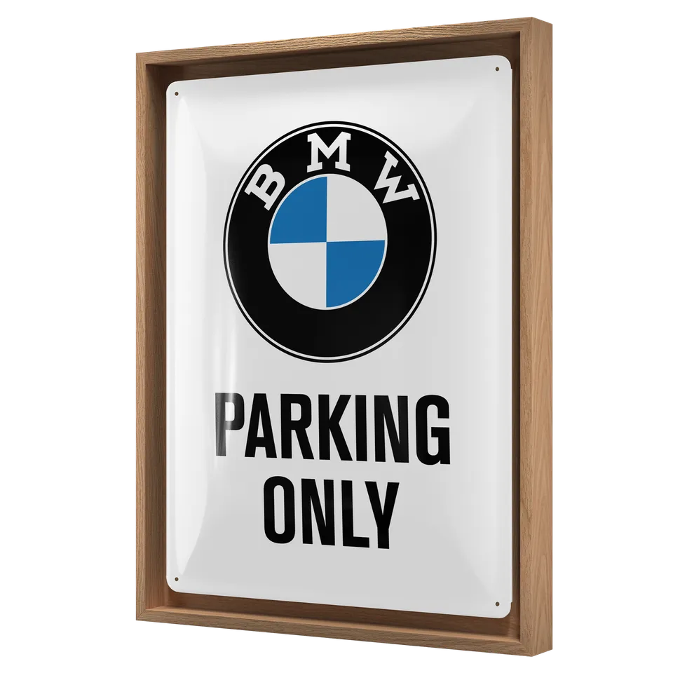nostalgic-art-bmw-parking-only-white-insegna-n-frame-l-33-5x44-cm image 1