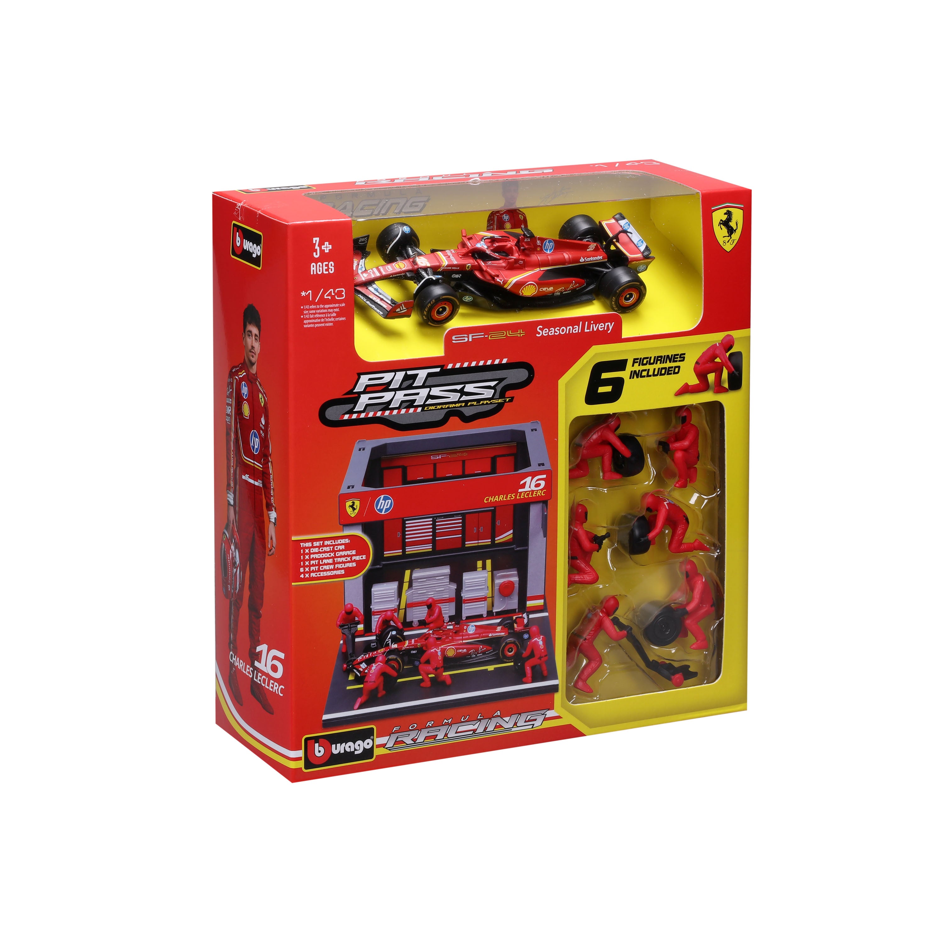 bburago-ferrari-sf-24-16-charles-leclerc-pit-stop-playset-1-43-f1-2024 image 2