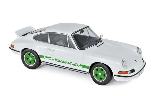 norev-porsche-911-rs-1973-modellino-auto-1-18-bianco-con-deco-verde-2 image 1