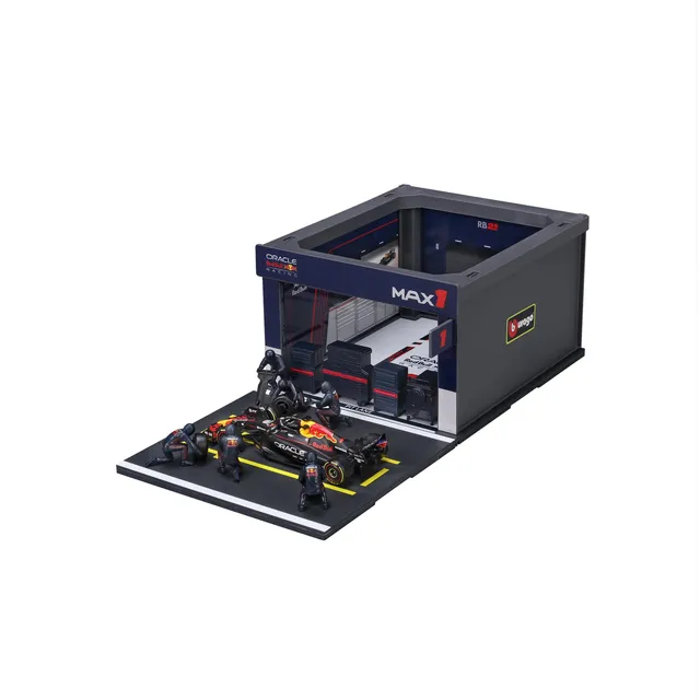 bburago-pit-stop-red-bull-rb21-2025-1-verstappen-playset-diorama-formula-1-scala image 1