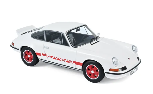 norev-porsche-911-rs-1973-automodello-1-18-bianca-con-decorazione-rossa image 1
