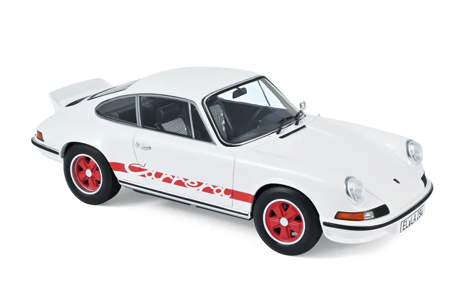 norev-porsche-911-rs-1973-automodello-1-18-bianca-con-decorazione-rossa image 1