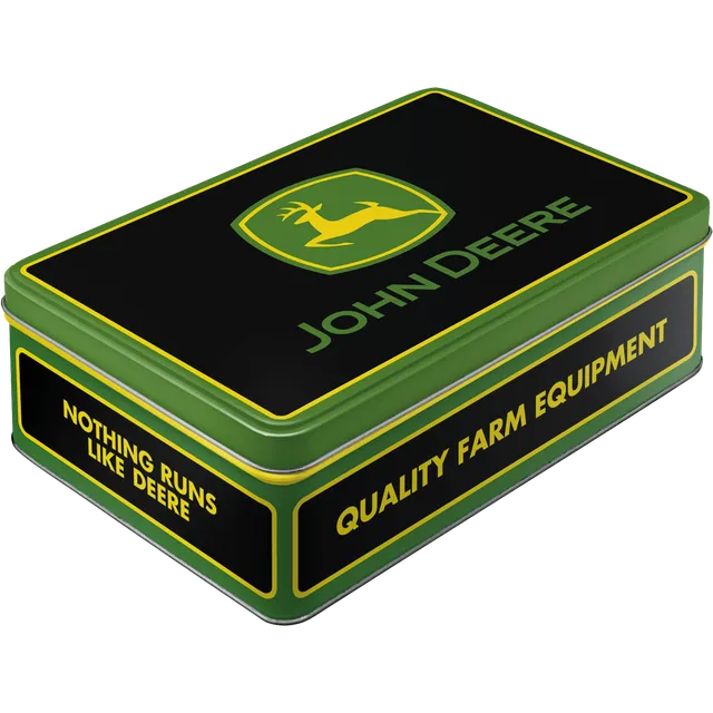 nostalgic-art-john-deere-farm-equipment-logo-black-scatola-metallo-piatta-2-5-l image 1