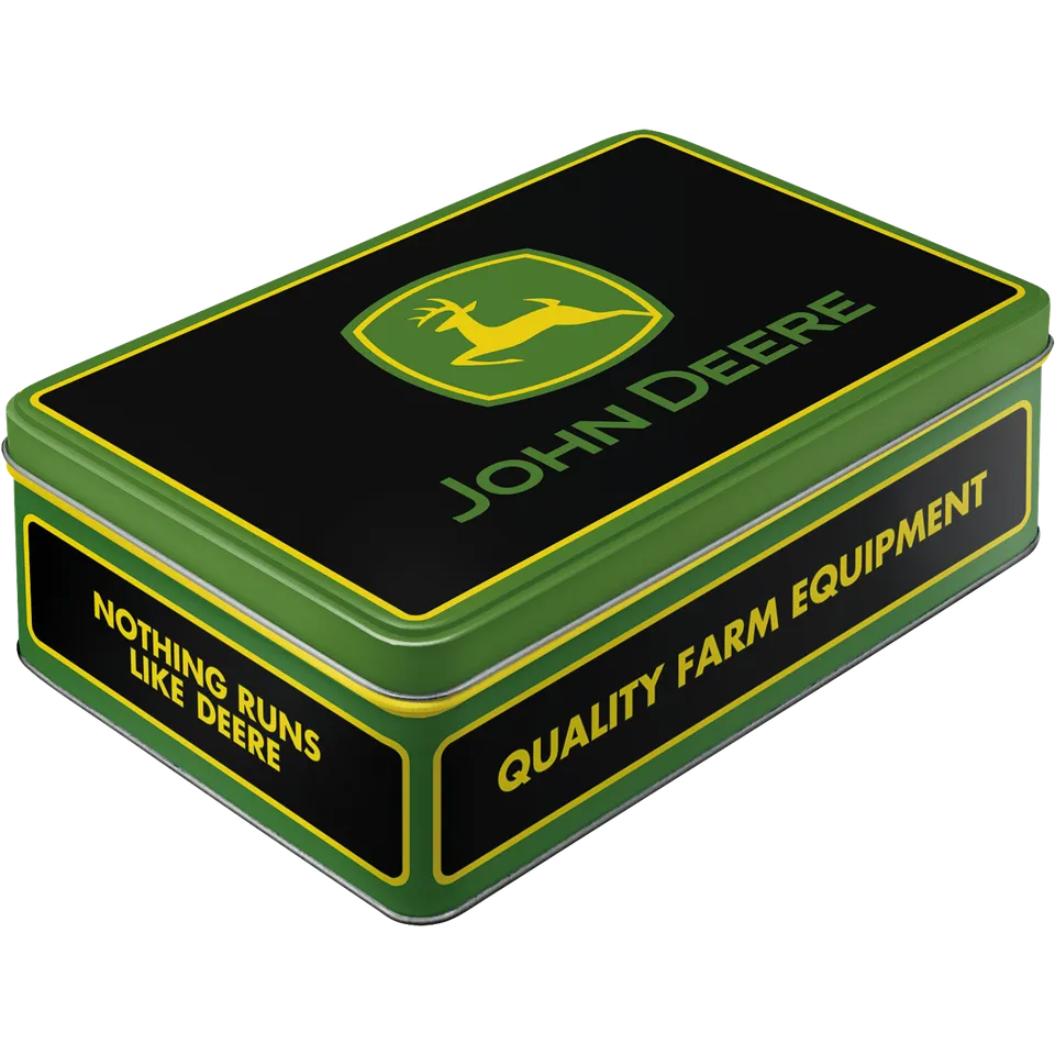 nostalgic-art-john-deere-farm-equipment-logo-black-scatola-metallo-piatta-2-5-l image 1