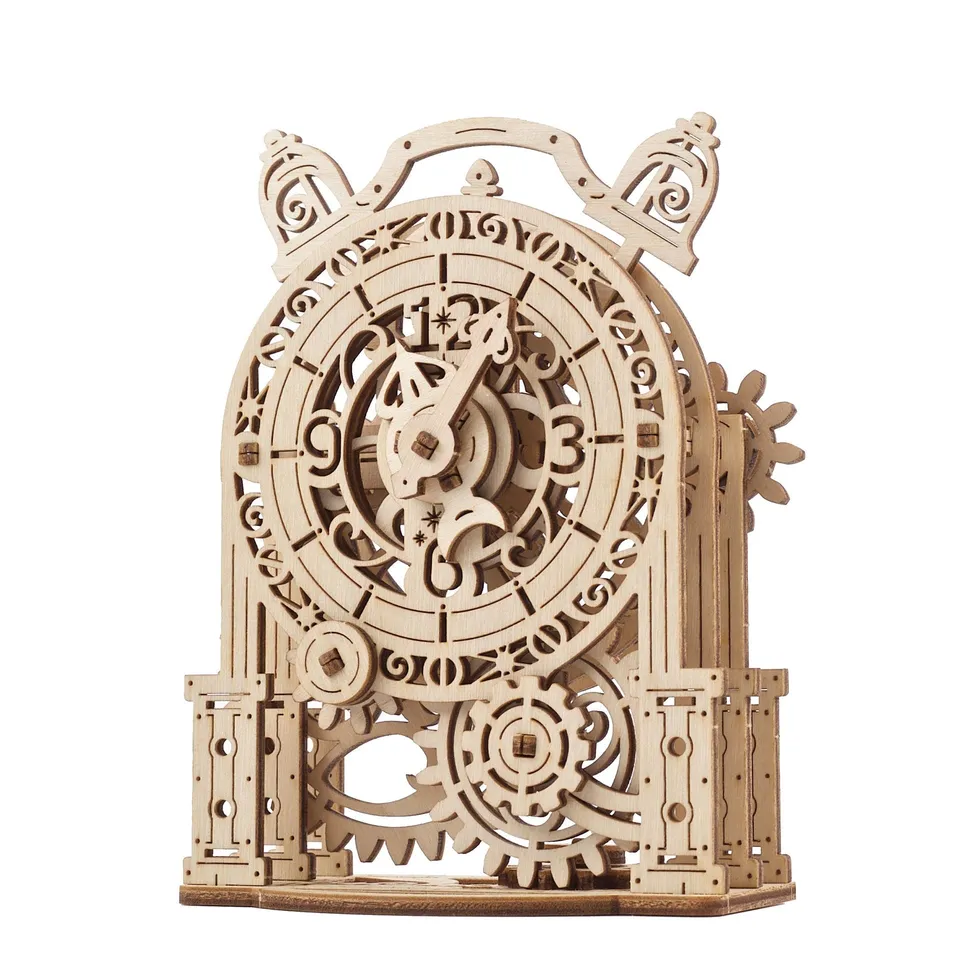 ugears-vintage-alarm-clock-modello-meccanico-sveglia-vintage-in-legno image 1