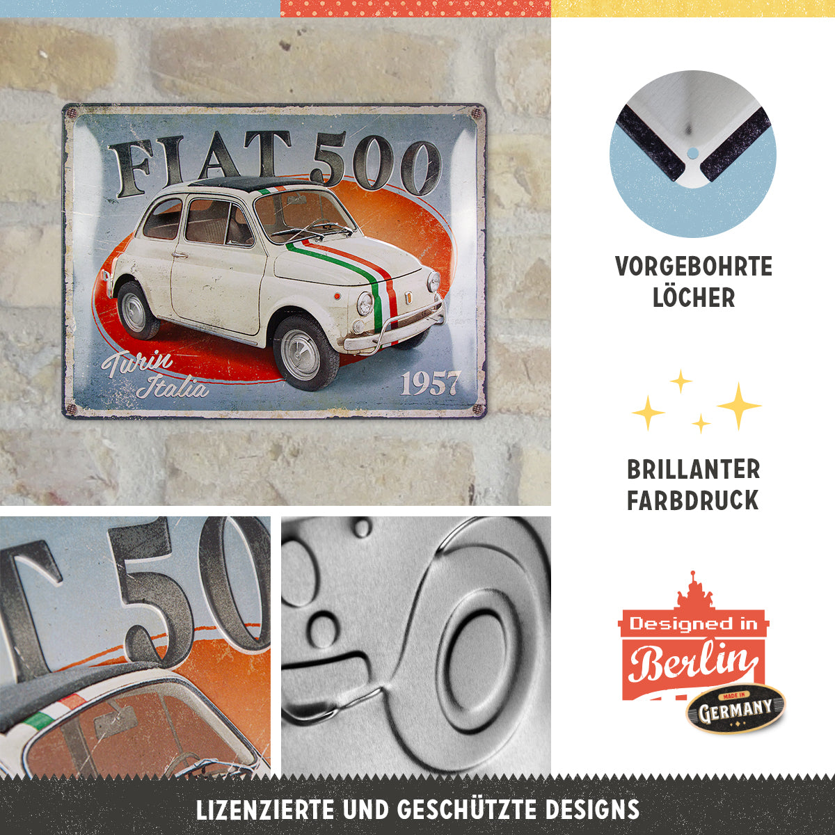 nostalgic-art-fiat-500-turin-italia-targa-in-metallo-30x40-cm image 4