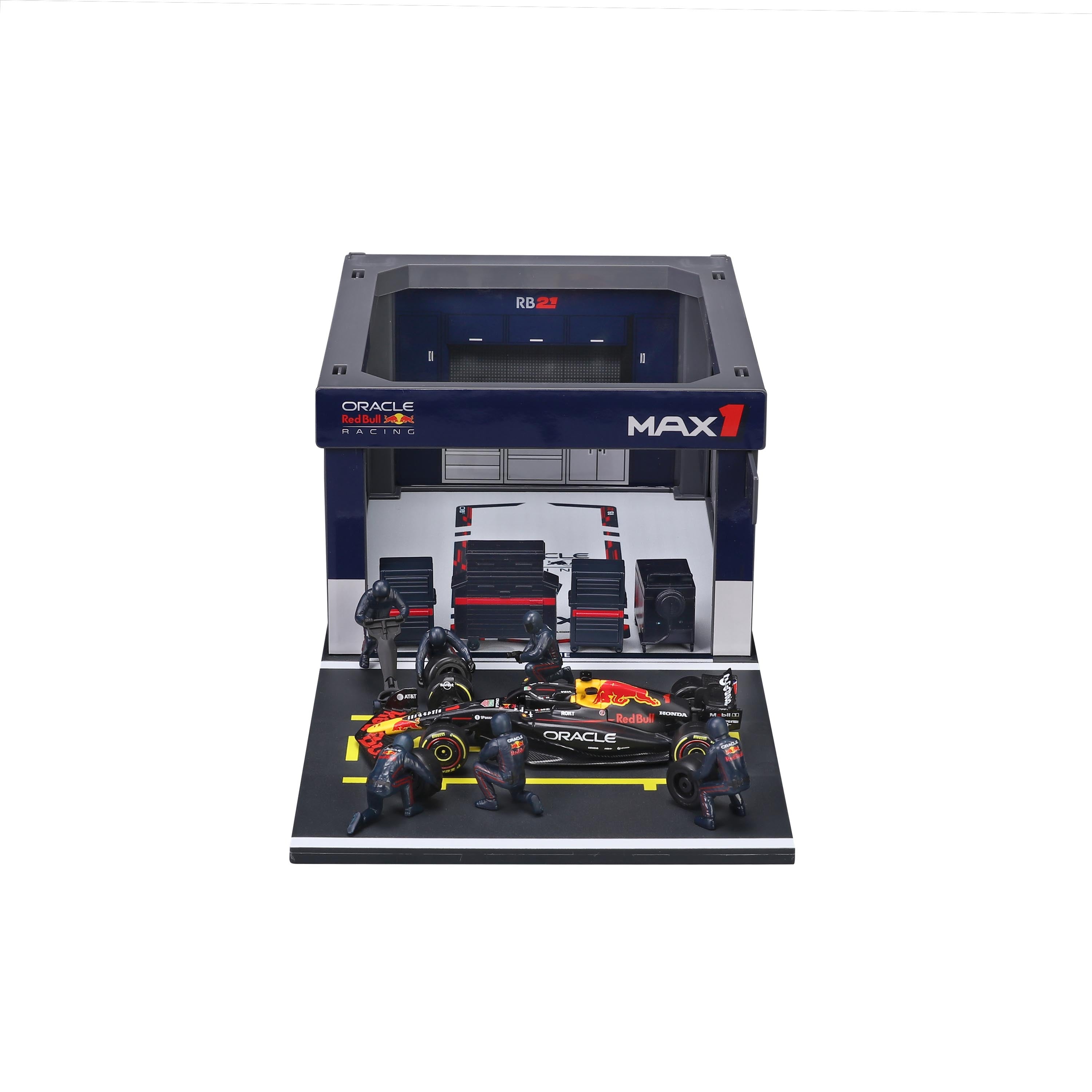 bburago-pit-stop-red-bull-rb21-2025-1-verstappen-playset-diorama-formula-1-scala image 3