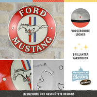 nostalgic-art-ford-mustang-3-stripes-red-targa-rotonda-in-metallo-35-cm image 2