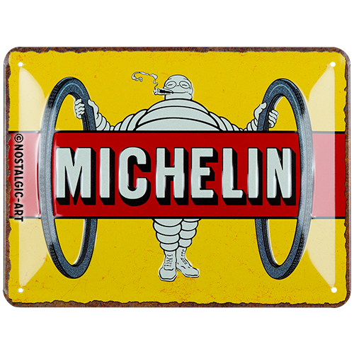 nostalgic-art-michelin-tyres-bibendum-yellow-targa-metallica-15x20-cm image 1