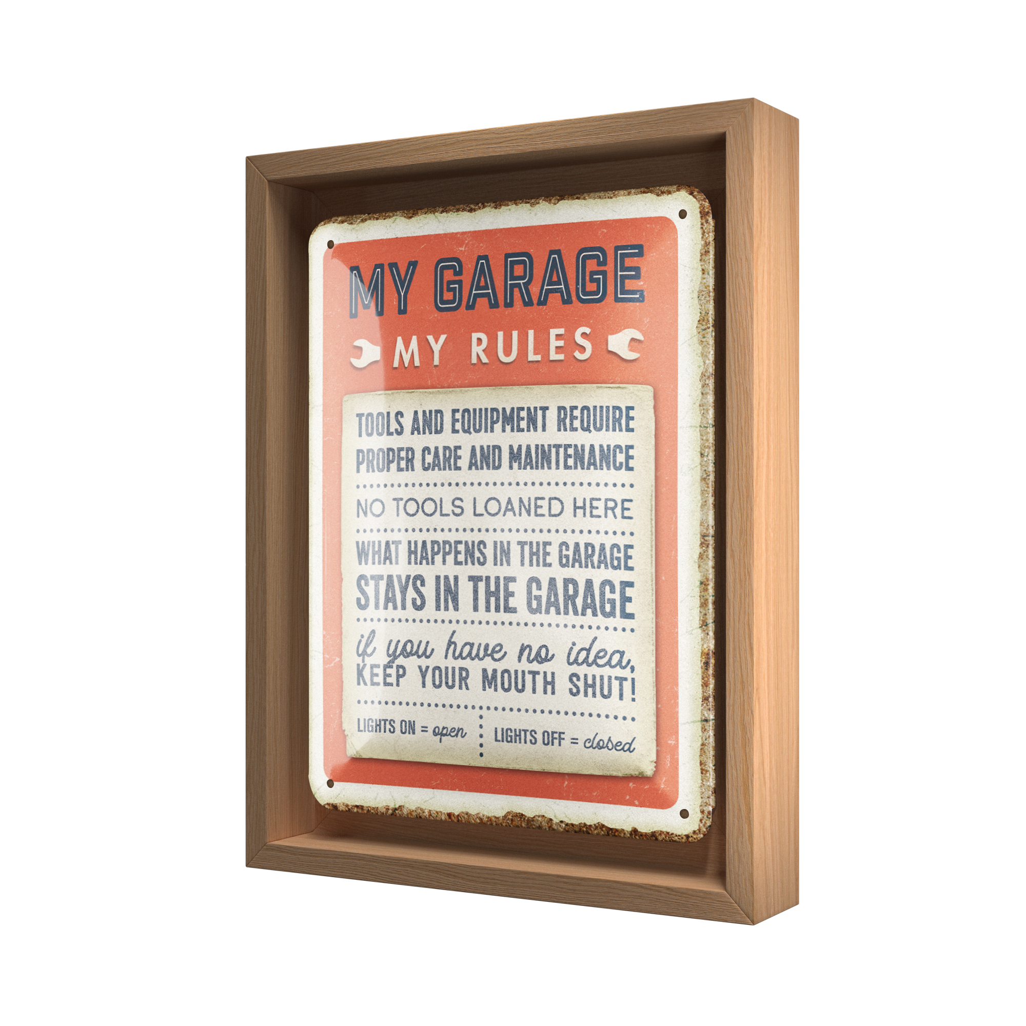 nostalgic-art-my-garage-my-rules-n-frame-s-edition-cornice-in-legno-con-cartello image 1