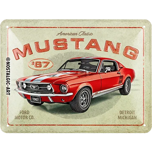 nostalgic-art-ford-mustang-gt-1967-red-targa-in-metallo-15x20-cm image 1