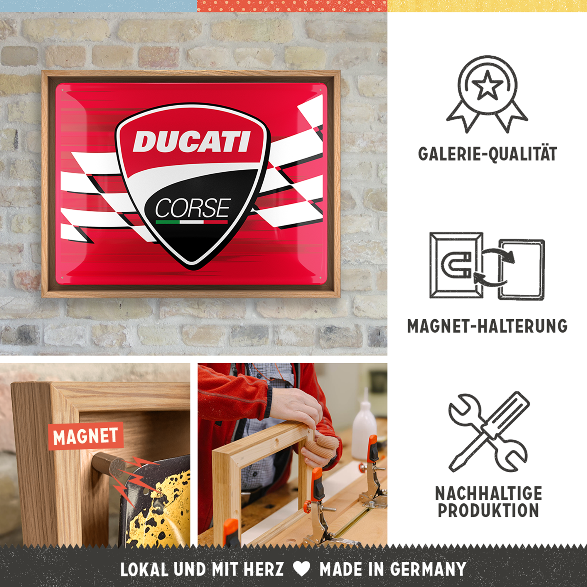 nostalgic-art-ducati-corse-logo-racing-flag-insegna-con-cornice-n-frame-l-33-5x4 image 3