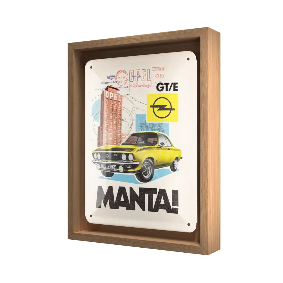 nostalgic-art-opel-manta-gt-e-collage-targa-in-metallo-con-cornice-n-frame-s-edi image 1