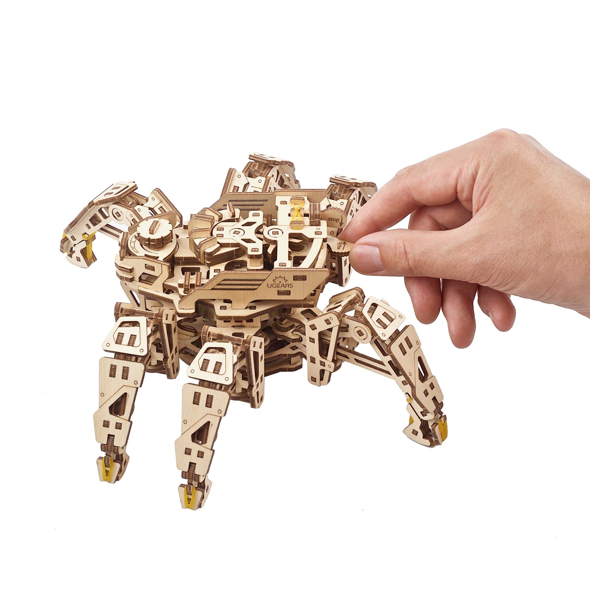 ugears-hexapod-explorer-robot-esapode-meccanico-in-legno-a-molla-che-cammina-fin image 4