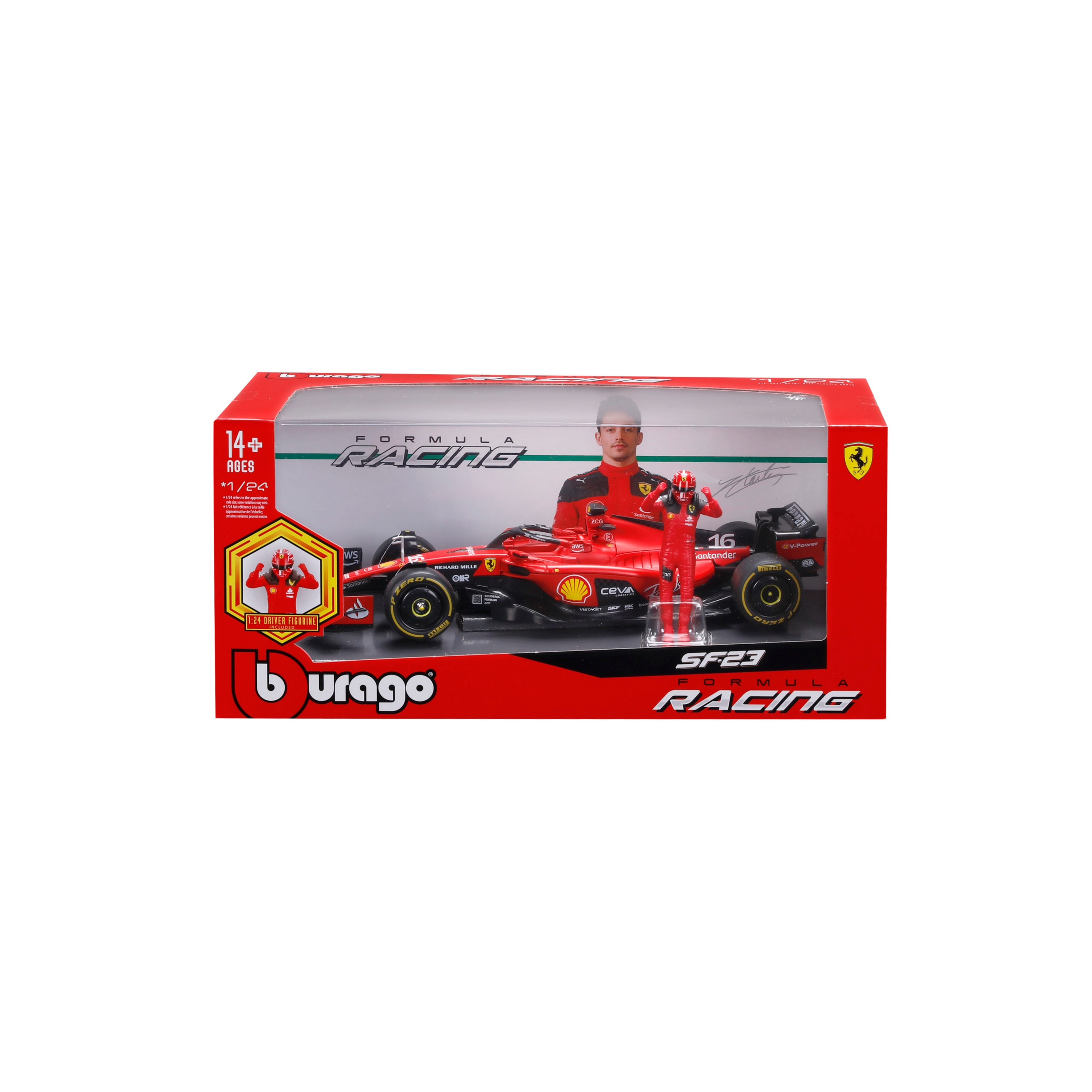 bburago-ferrari-sf-23-16-charles-leclerc-scala-1-24-modellino-f1-die-cast-con-pi image 2