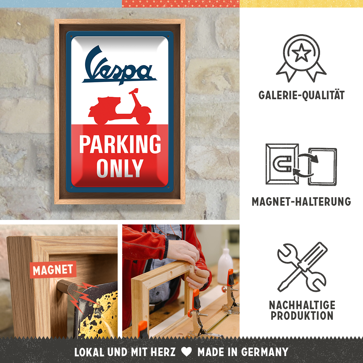 nostalgic-art-vespa-parking-only-n-frame-m-edition-cornice-rovere-24x33-5-cm image 3