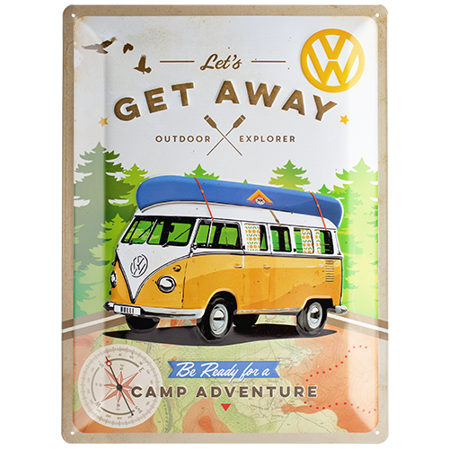 nostalgic-art-vw-bulli-let-s-get-away-targa-metallo-30x40-cm image 2