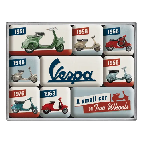 nostalgic-art-vespa-model-chart-set-magneti-9-pezzi-con-box-7x9-cm image 1