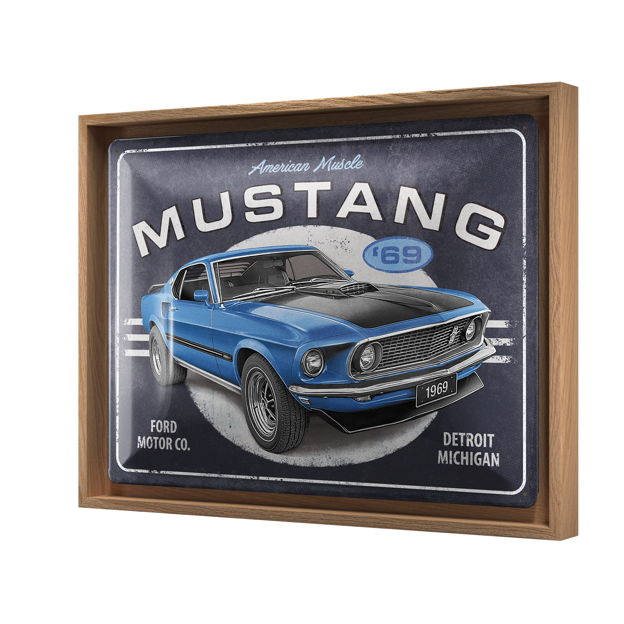 nostalgic-art-ford-mustang-1969-mach-1-blue-cornice-n-frame-l-33-5x44-cm-legno-q image 1