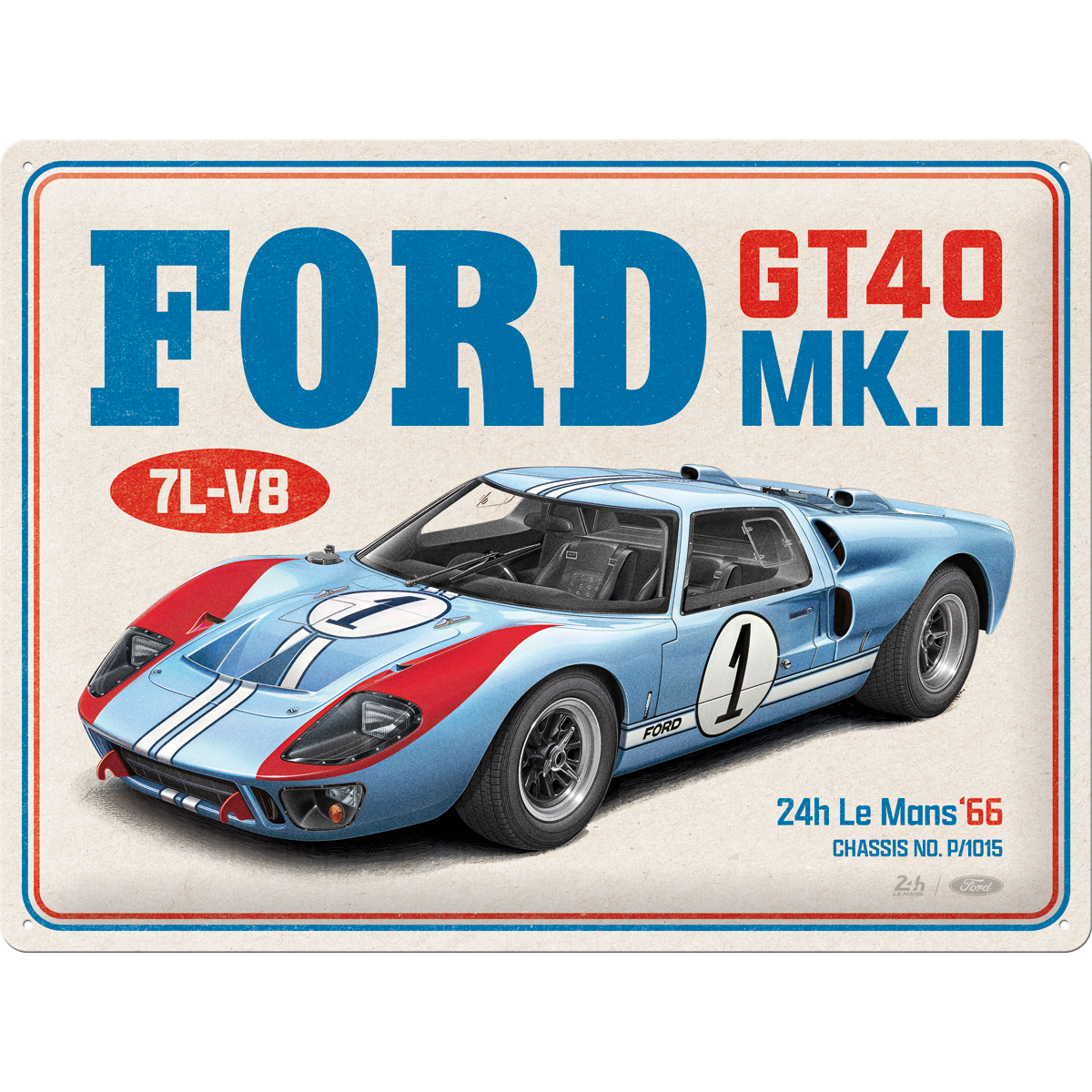 nostalgic-art-ford-gt40-24h-le-mans-1966-targa-in-metallo-30x40-cm image 1