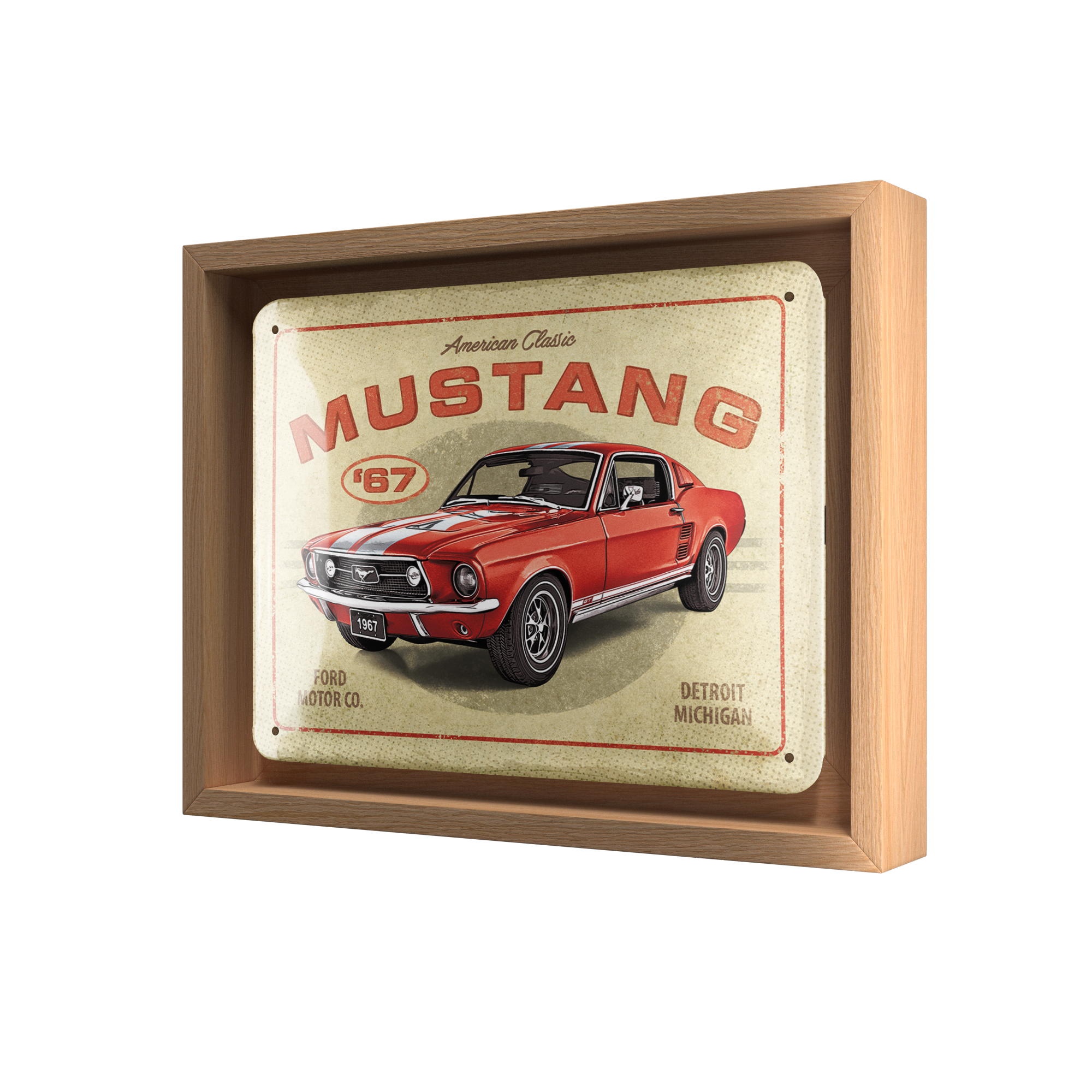 nostalgic-art-ford-mustang-gt-1967-red-targa-in-metallo-con-cornice-n-frame-s image 1