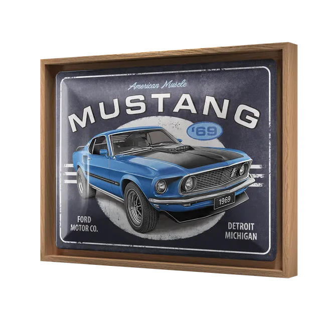 nostalgic-art-ford-mustang-1969-mach-1-blue-cornice-n-frame-l-33-5x44-cm-legno-q image 1