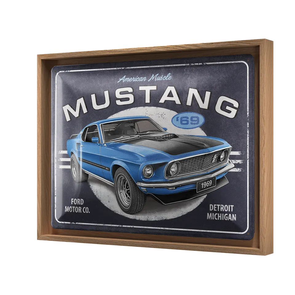 nostalgic-art-ford-mustang-1969-mach-1-blue-cornice-n-frame-l-33-5x44-cm-legno-q image 1
