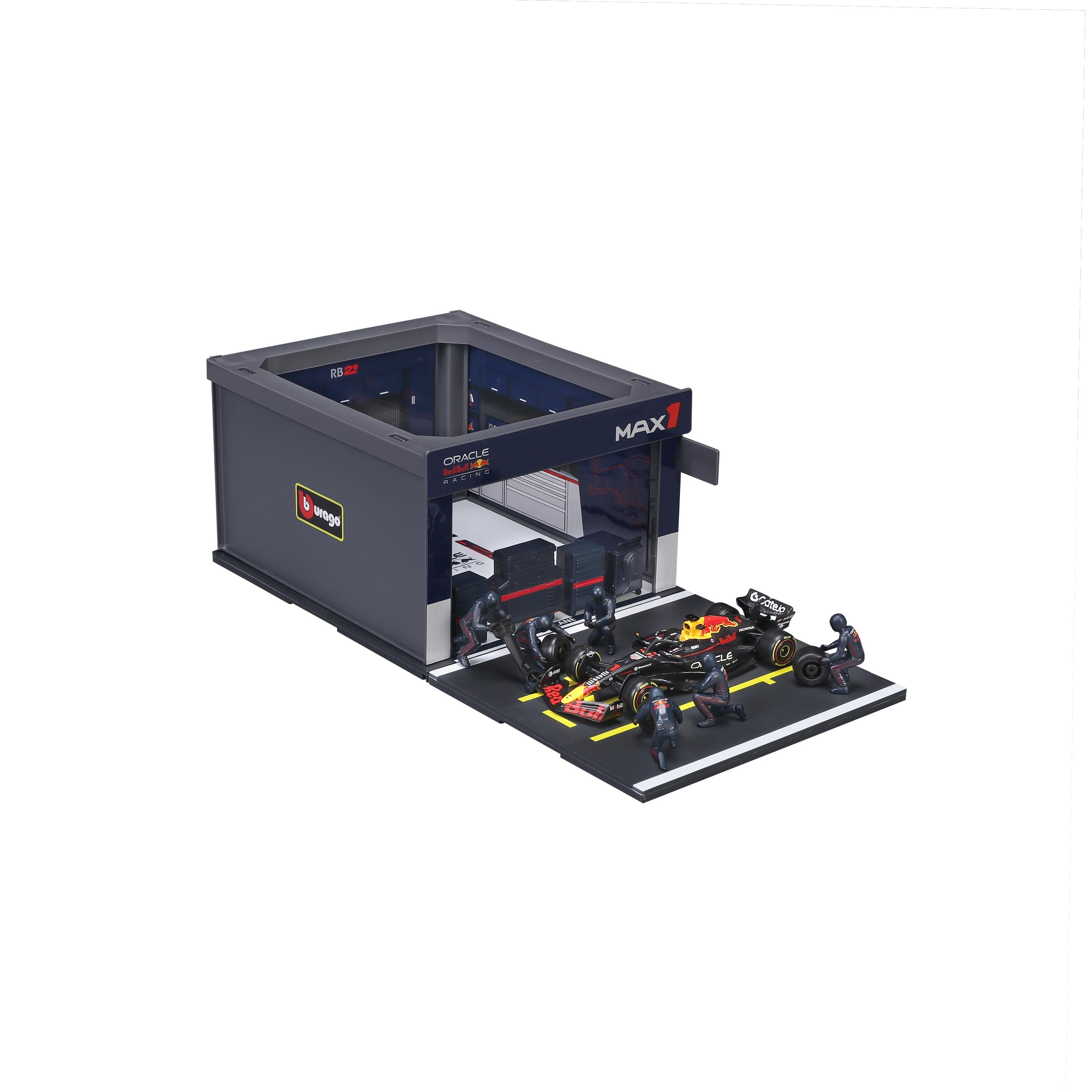 bburago-pit-stop-red-bull-rb21-2025-1-verstappen-playset-diorama-formula-1-scala image 4