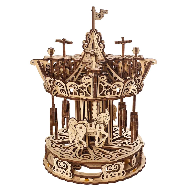 ugears-carousel-giostra-meccanica-in-legno-puzzle-3d image 1