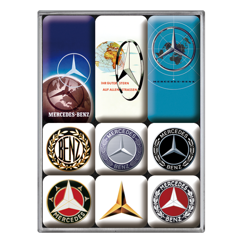 nostalgic-art-mercedes-benz-logo-evolution-set-magneti-7x9x2-cm-in-gift-box image 1