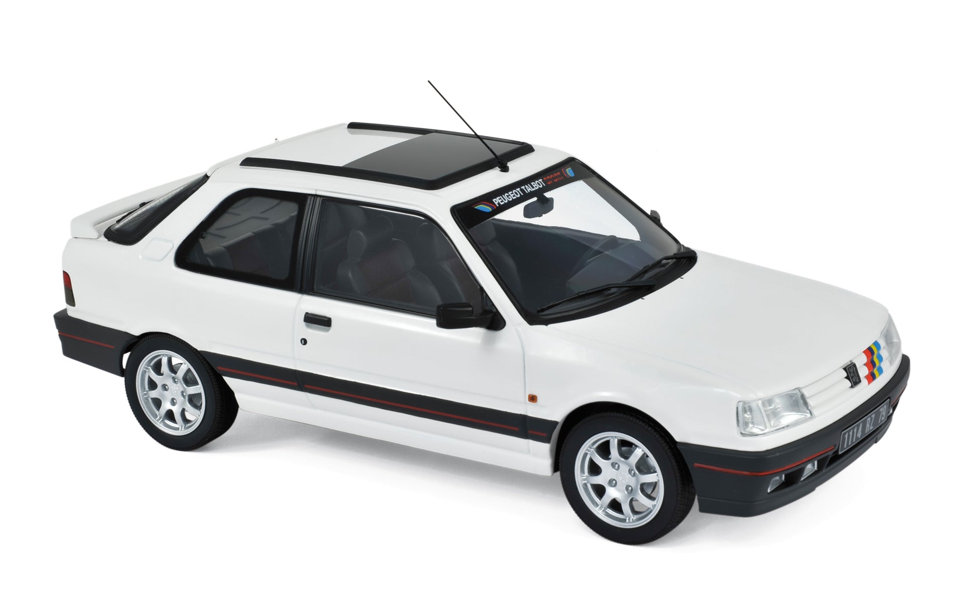 norev-peugeot-309-gti-1990-white-pts-deco-modellino-auto-1-18-100pcs image 1