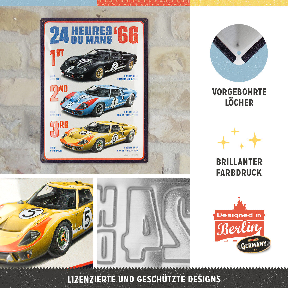 nostalgic-art-24h-le-mans-1966-ford-gt40-winners-targa-in-metallo-30x40-cm-2 image 2