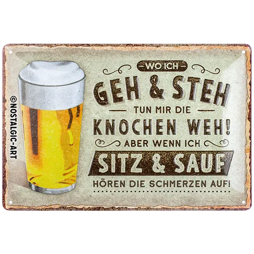nostalgic-art-wo-ich-geh-und-steh-bier-targa-in-metallo-20x30-cm image 1