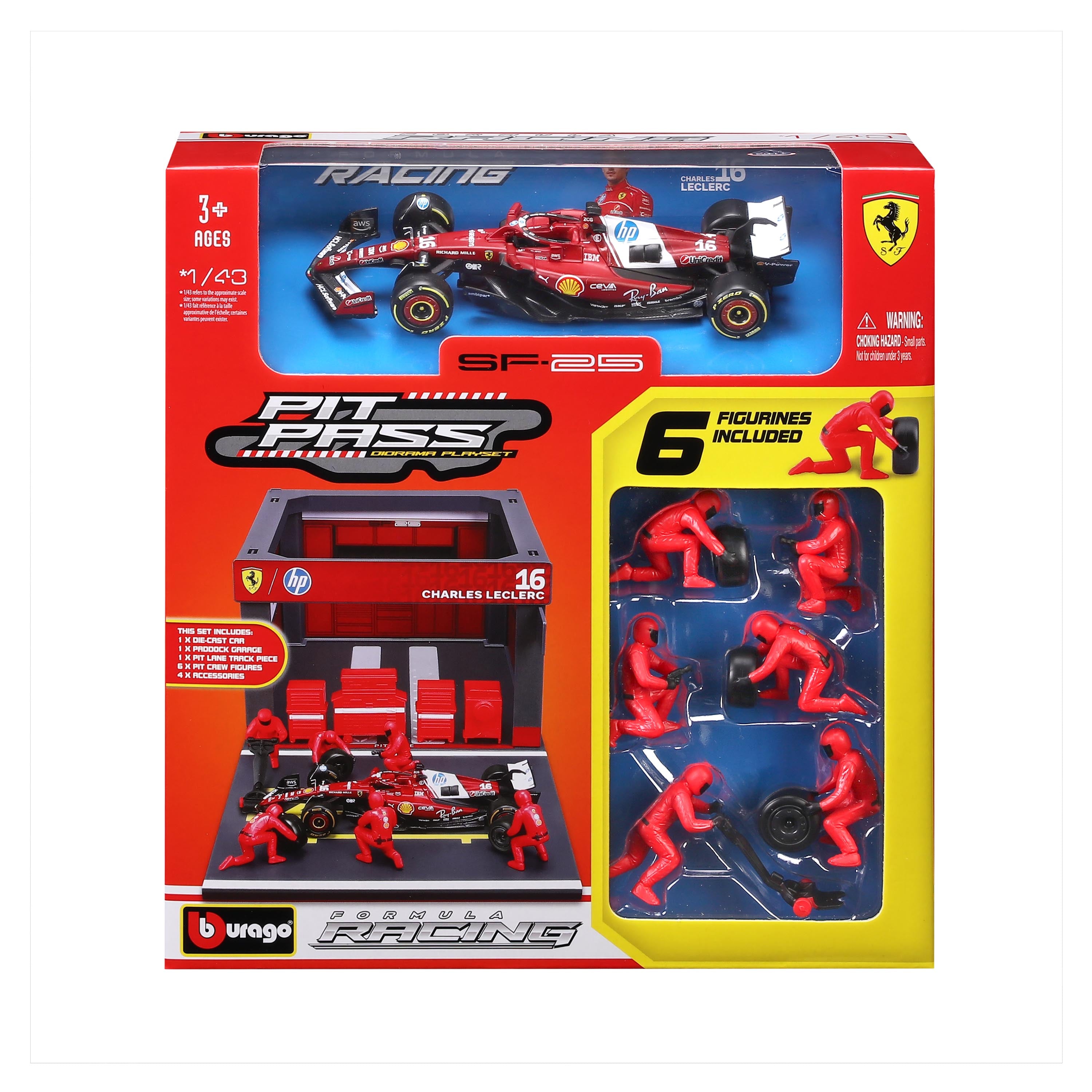 bburago-pit-stop-ferrari-sf-25-16-charles-leclerc-playset-diorama-con-auto-1-43 image 5