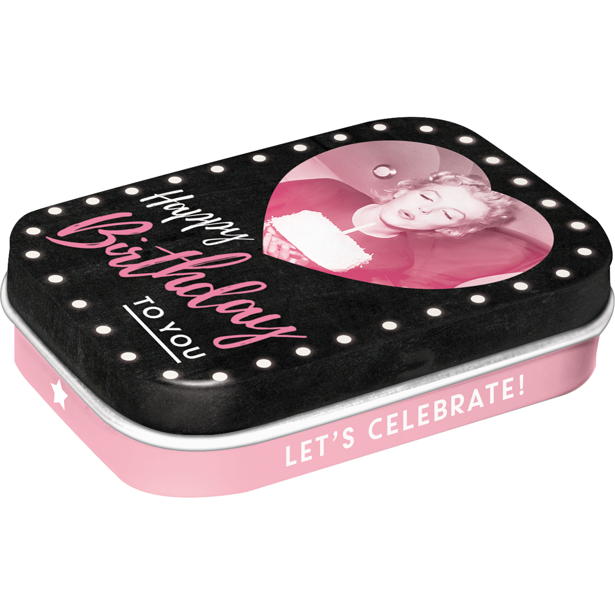 nostalgic-art-marilyn-happy-birthday-scatola-metallo-per-mentine-6x4x1-6-cm image 1