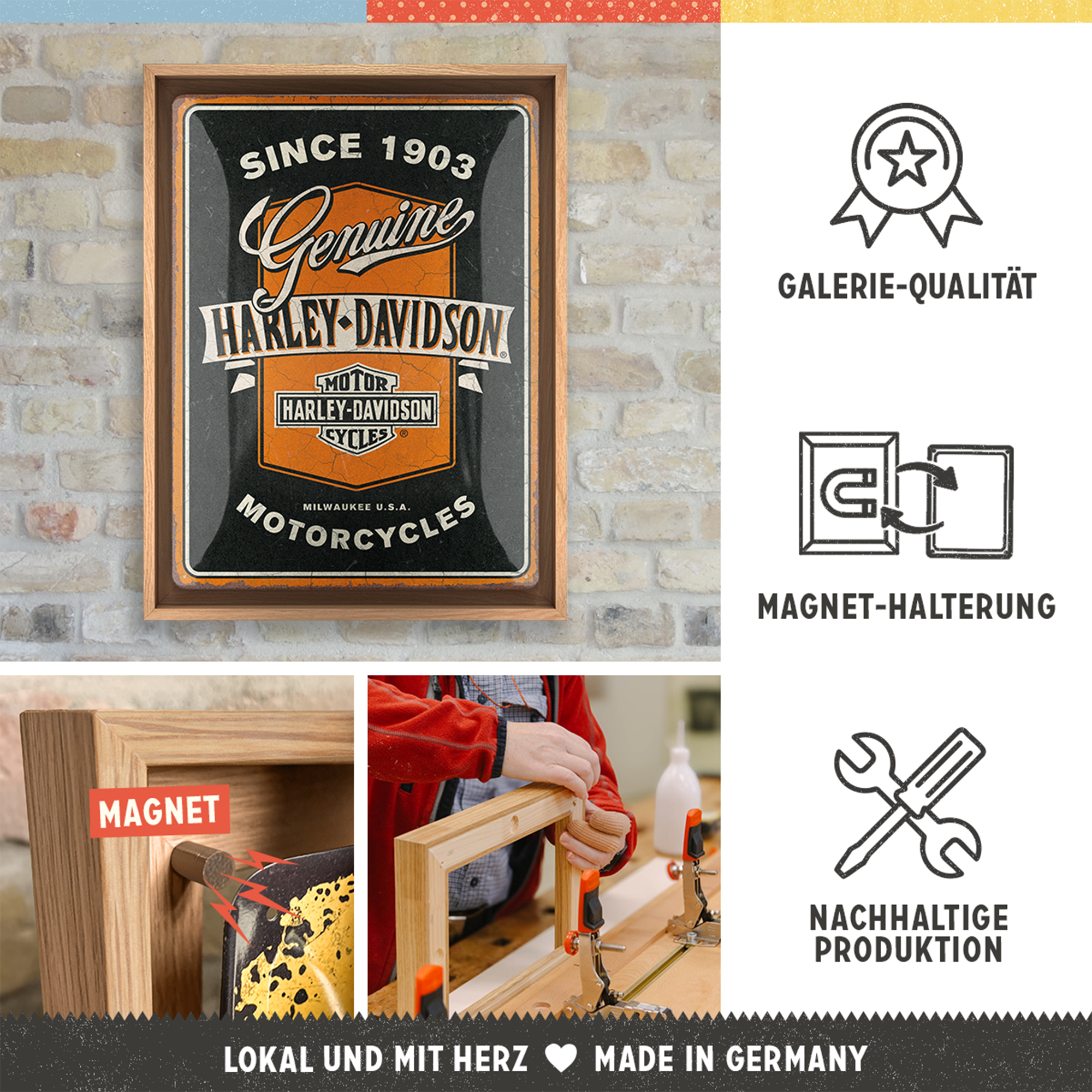 nostalgic-art-harley-davidson-genuine-motorcycles-ribbon-n-frame-l-edition-quadr image 3